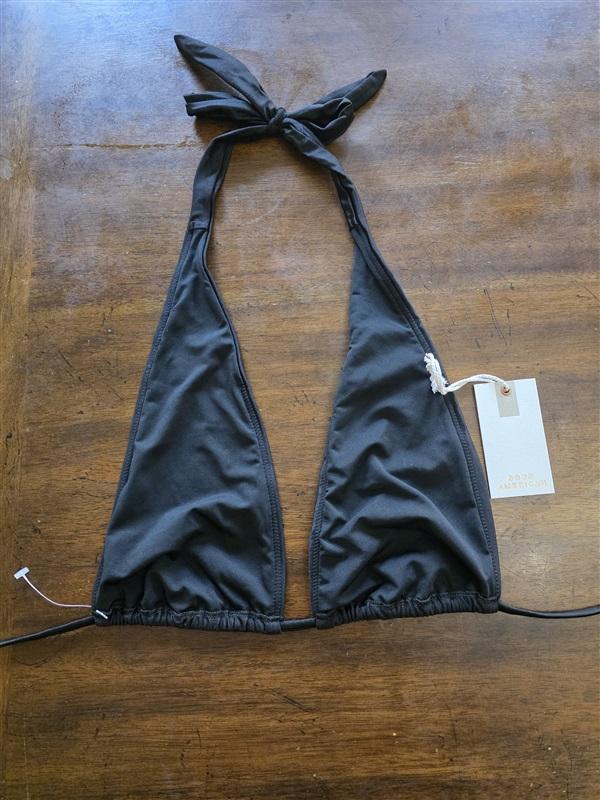 NWT Good American Sz XL Tie Halter Black Bikini Top 124081