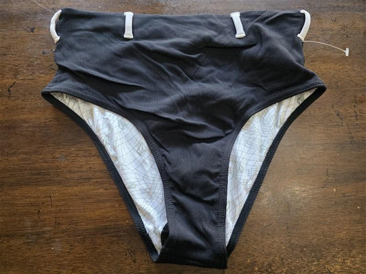 NWTD Volcom XS High Rib Retro Bikini Swim Bottom Black White 124084