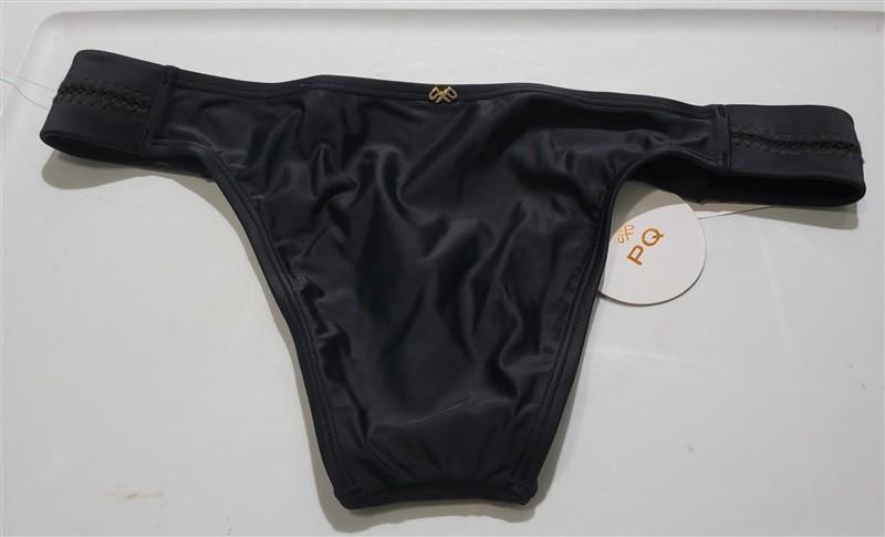 NWT Pilyq S Midnight Gold Stitched Side Tab Teeny Black Bikini Bottoms 124095