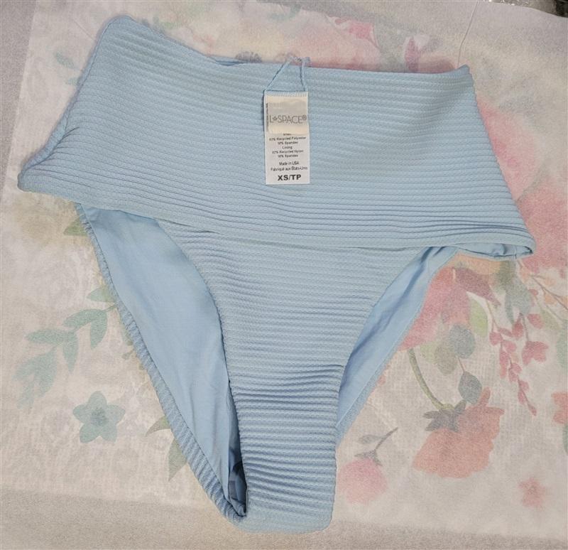 NWOT L*Space XS Everyday Pursuits Pointelle Rib Desi Bikini Bottom Blue 124096