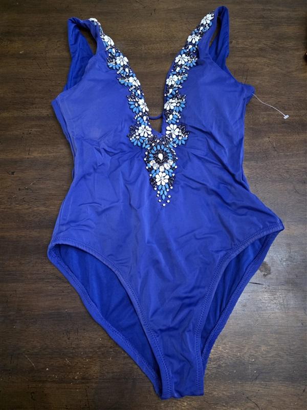 NWOT Boston Proper Amita Naithani S Embellished Plunge 1PC Swimsuit 124107