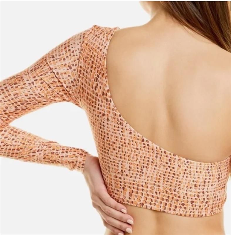 NWOT L*Space L Cardi Rash Guard 1 Shoulder Wild Bunch Bikini Top Orange 124112