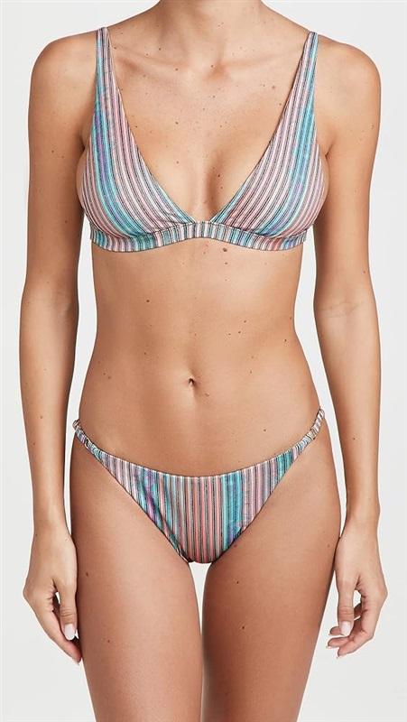 NWT Pilyq PQ L Nirvana Adjustable Full Striped Bikini Bottom Swim Shimmer 124118