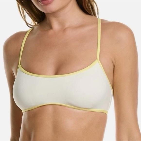 NWT L*Space XL Pamela Bikini Top Swimsuit White Yellow 124133