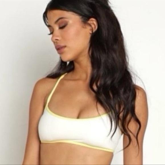 NWT L*Space XL Pamela Bikini Top Swimsuit White Yellow 124133