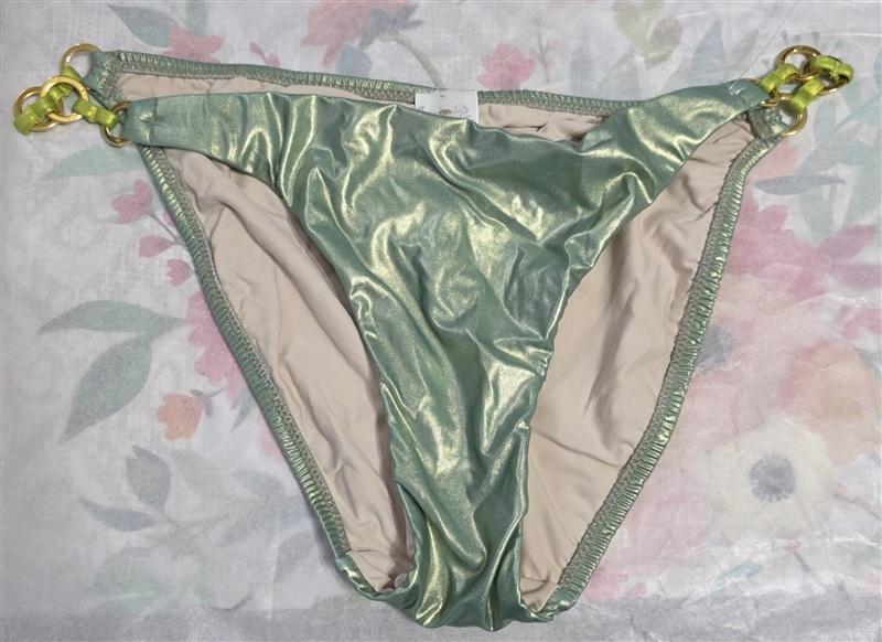 NWOT Pilyq PQ S Green Sparkle Chain Side Teeny Bikini 124140