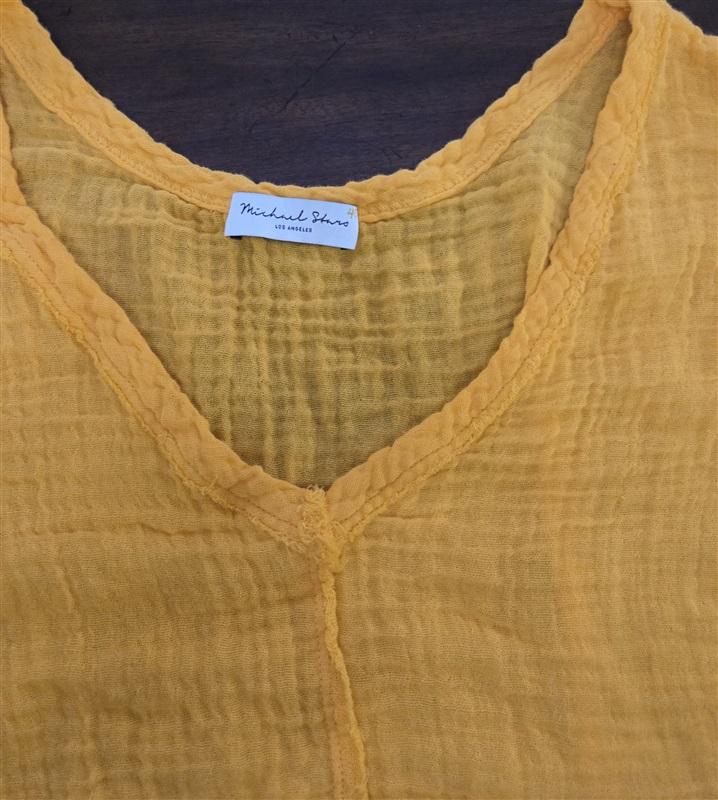 NWOT Michael Stars M Gauze Crinkle Dress Yellow V Neck 124142