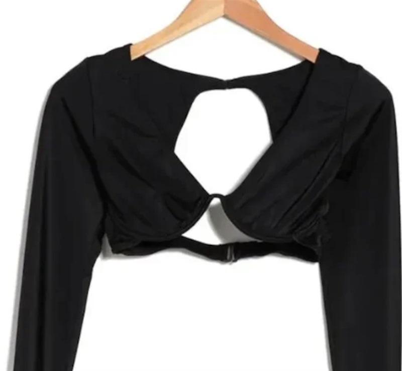 NWT Good American 4x SHOW OFF Black Underwire Rash Guard Top 124150
