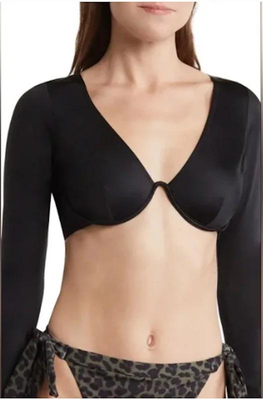 NWT Good American 4x SHOW OFF Black Underwire Rash Guard Top 124150