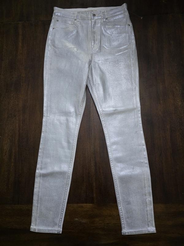 NWOT StudioR 330 29 Coated High Rise Skinny Metallic Icy Grey Silver 124167