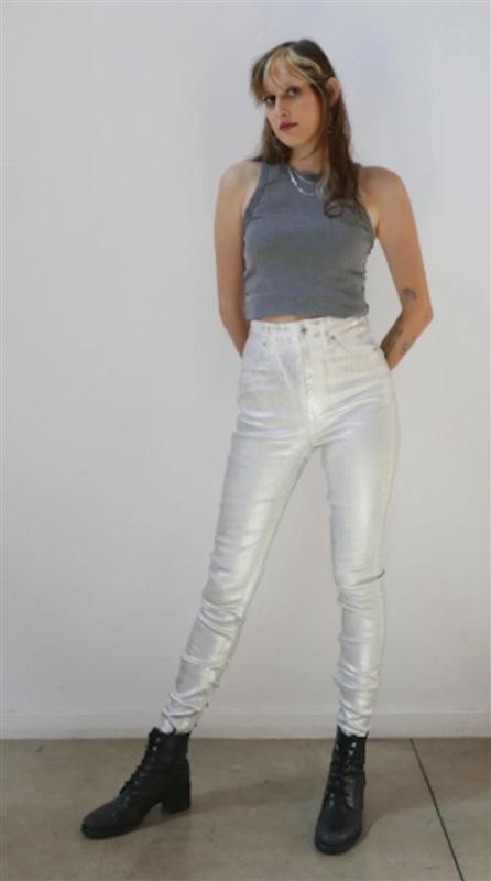 NWOT StudioR 330 29 Coated High Rise Skinny Metallic Icy Grey Silver 124167