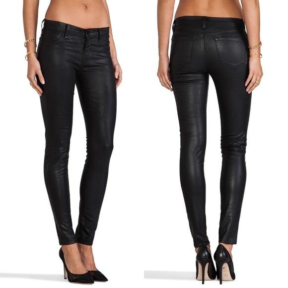 NWT J Brands 28 Super Skinny Gold Blue Leather Look Coated denim 124169