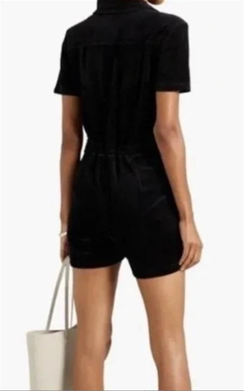 NWT Monrow XS Black Velour Zip Up Romper Play Suit 124184