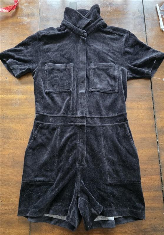 NWT Monrow XS Black Velour Zip Up Romper Play Suit 124184