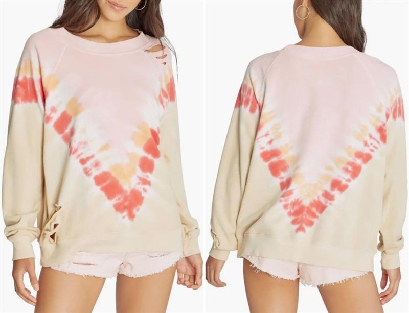 NWT Wildfox XS Grapefruit Wash Sommers Distressed Tie Dye Sweatshirt Top 124205