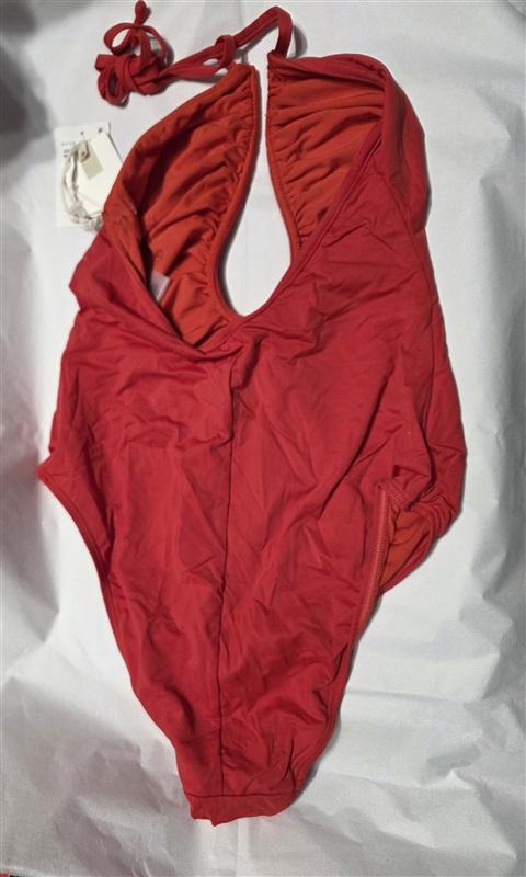 NWT Good American M Red Leilani Halter Neck U wire 1PC Swimsuit 124207