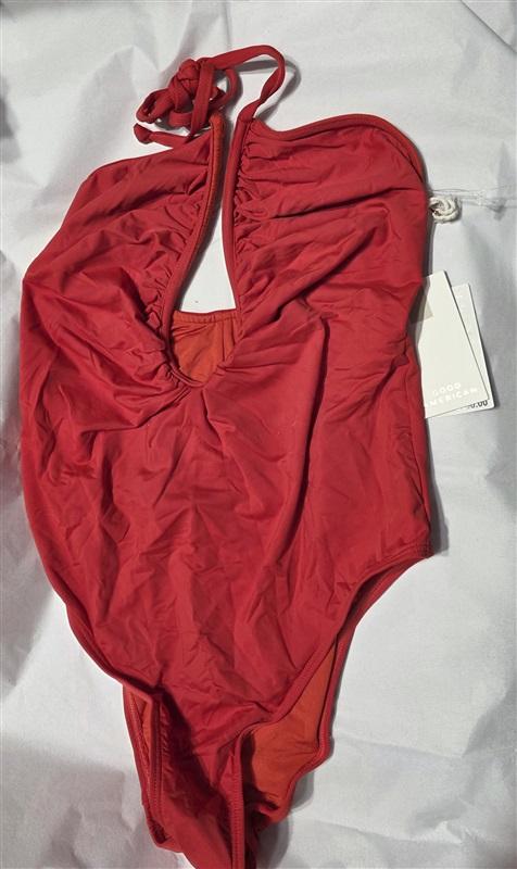 NWT Good American M Red Leilani Halter Neck U wire 1PC Swimsuit 124207
