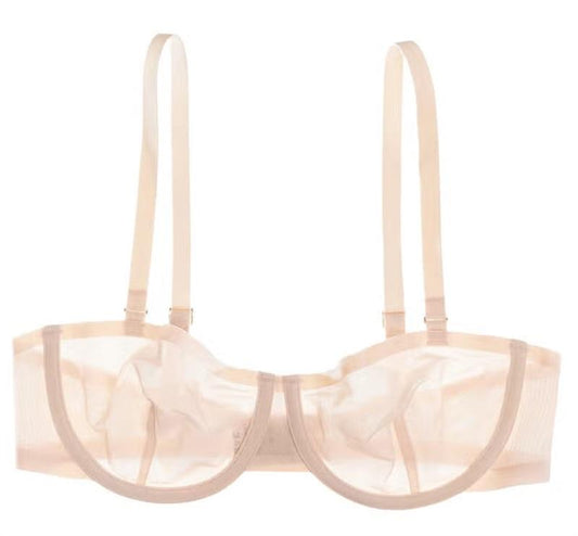 NWOT CUUP 34E The Balconette Mesh Ivory Sheer Underwire Bra 124228