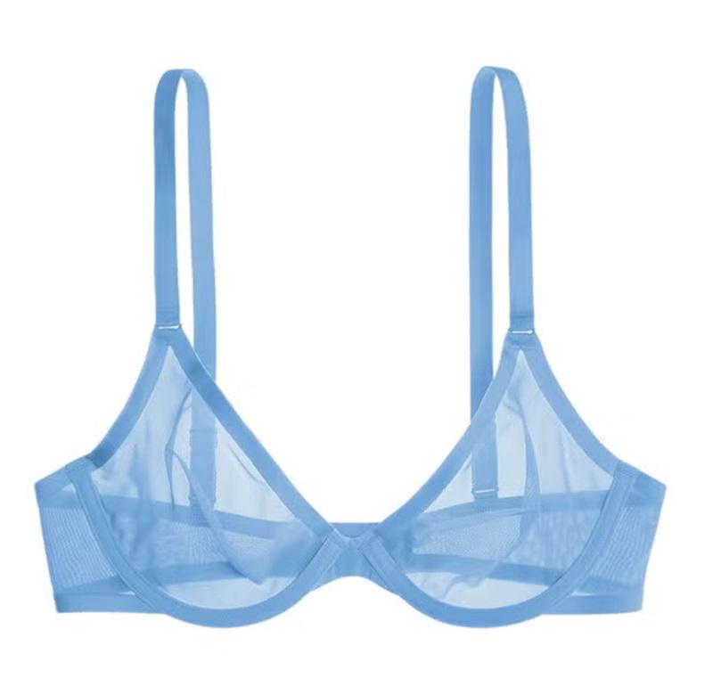 NWOT CUUP 36F The Plunge Mesh Sheer Underwire Bra Blue Periwinkle 124249