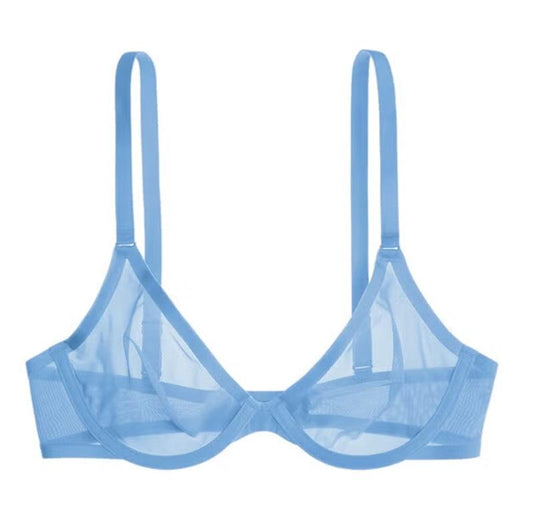 NWOT CUUP 36F The Plunge Mesh Sheer Underwire Bra Blue Periwinkle 124249