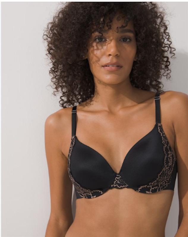 NWOT Soma 34DD Vanishing Back Full Coverage Lace Trim Underwire Bra Black 124252