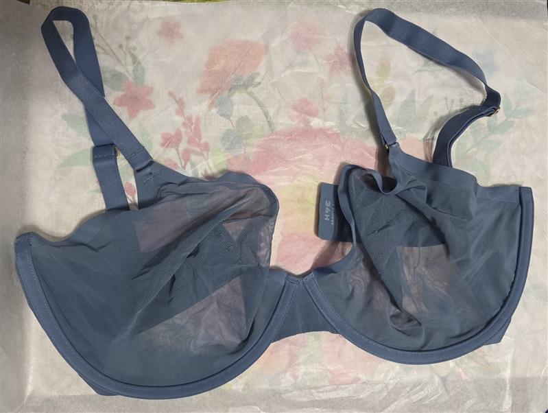 NWOT CUUP 34H The Plunge Mesh Sheer Underwire Bra Blue 124339