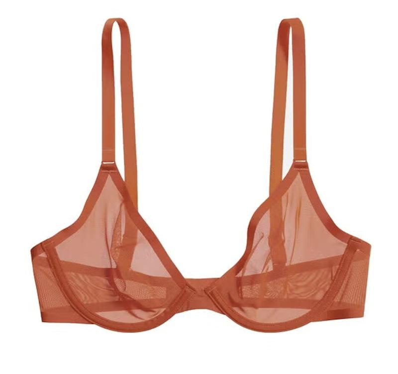 NWOT CUUP 36H The Plunge Mesh Orange Clay Sheer Underwire Bra 124350