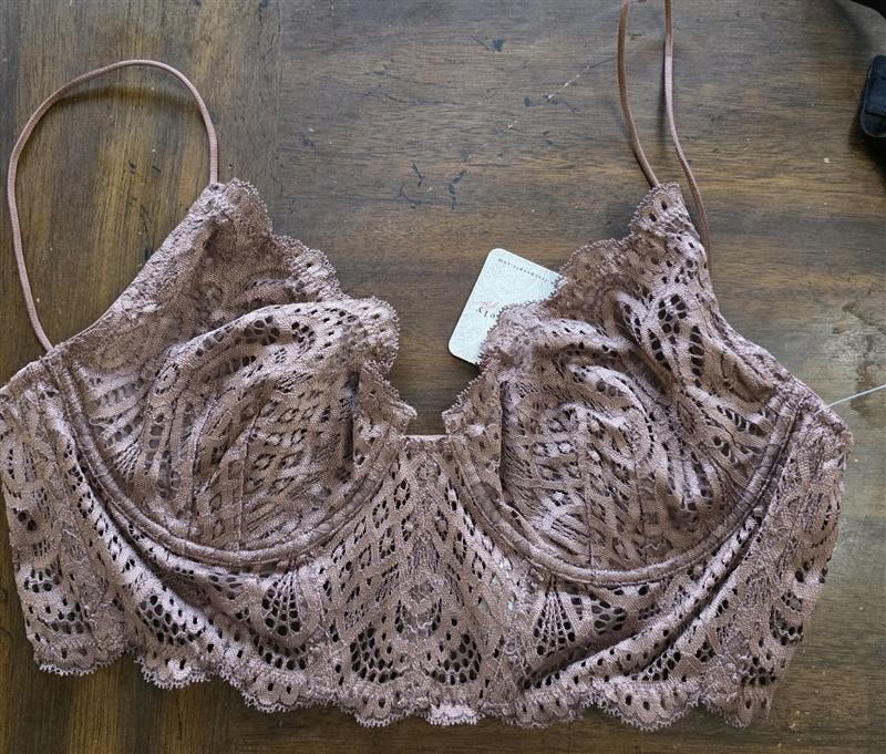 NWT Intimately Free People M Lace Underwire Sheer Bra Brown 124375