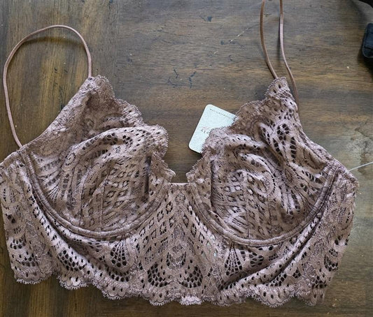 NWT Intimately Free People M Lace Underwire Sheer Bra Brown 124375