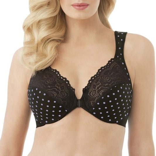 Glamorise 40B Elegance Front Close Underwire Bra 1245 Blue Pink Polka Dot 124449
