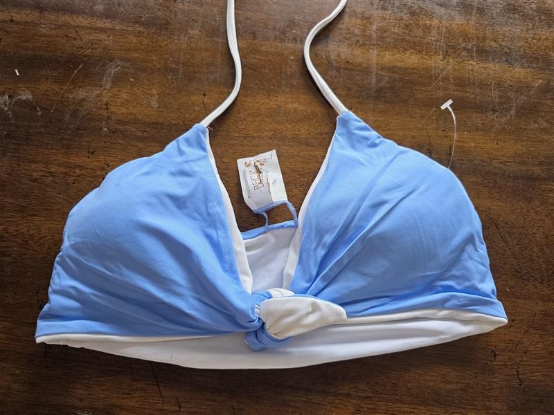 NWOT Becca S Blue White Knot Front Reversible V-Neck Bikini Swim Top 124508