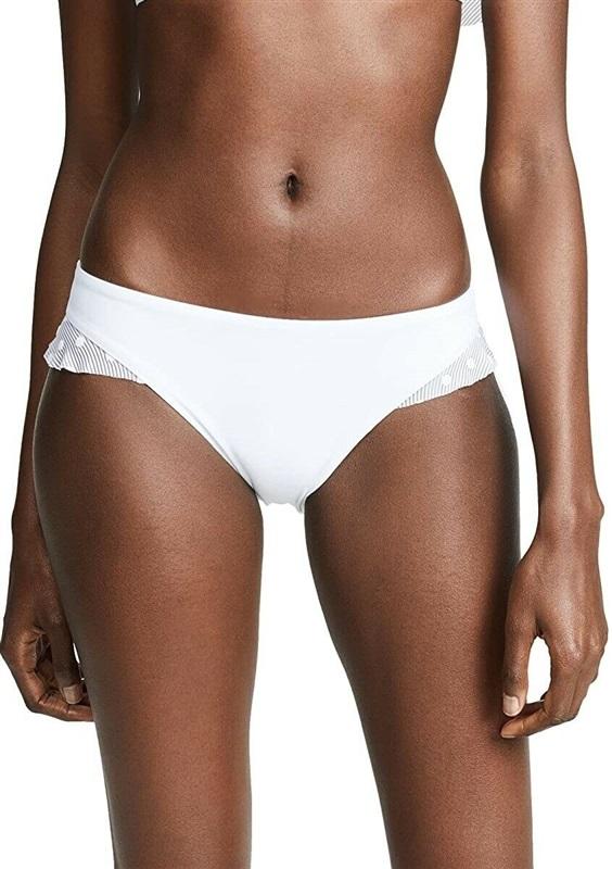NWT Ella Moss L Sheer Dot Ruffle Leg Retro Bikini Swim Bottoms Black 124514