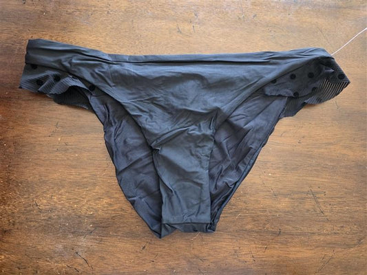 NWT Ella Moss L Sheer Dot Ruffle Leg Retro Bikini Swim Bottoms Black 124514