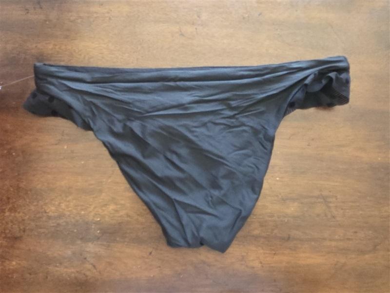 NWT Ella Moss L Sheer Dot Ruffle Leg Retro Bikini Swim Bottoms Black 124514