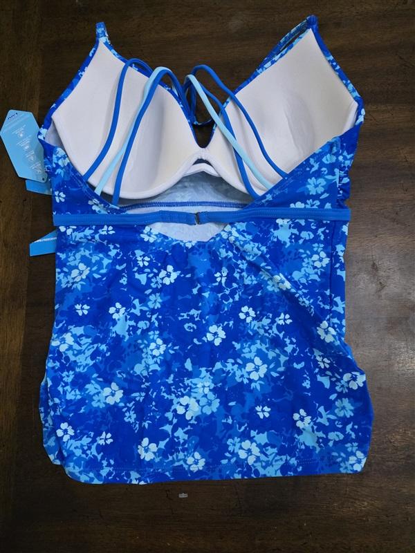 NWT Free Country Floral M Blue Underwired Strappy Tankini Swim Top 124556