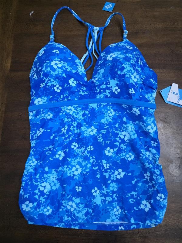 NWT Free Country Floral M Blue Underwired Strappy Tankini Swim Top 124556