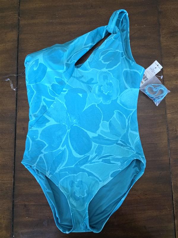 NWT Carmen Marc Valvo 12 1 SHOULDER CUT OUT Twisted Tides Swimsuit 124560