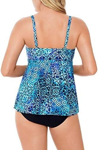 NWT Swim Solutions 8 Blue Pink Twist Tankini Top Floral Geometric 124580