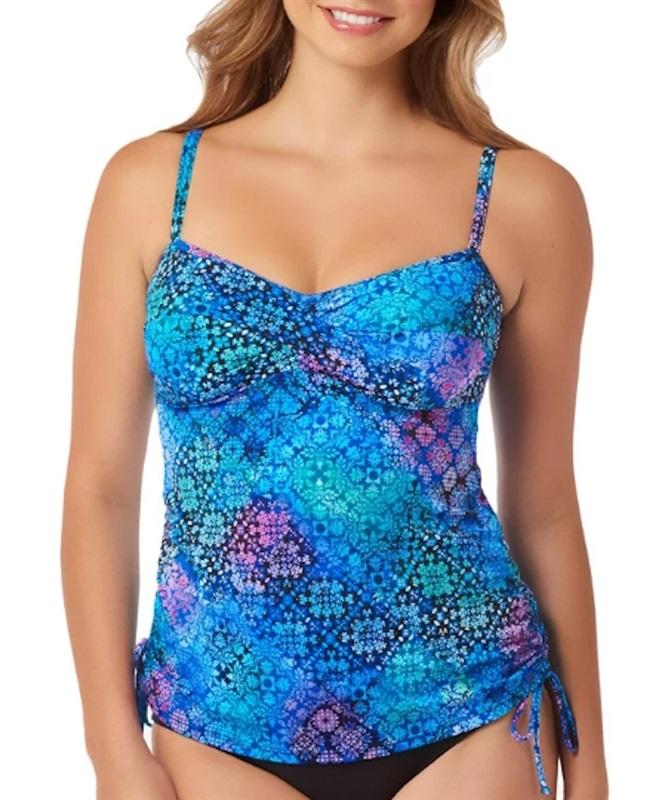 NWT Swim Solutions 8 Blue Pink Twist Tankini Top Floral Geometric 124580