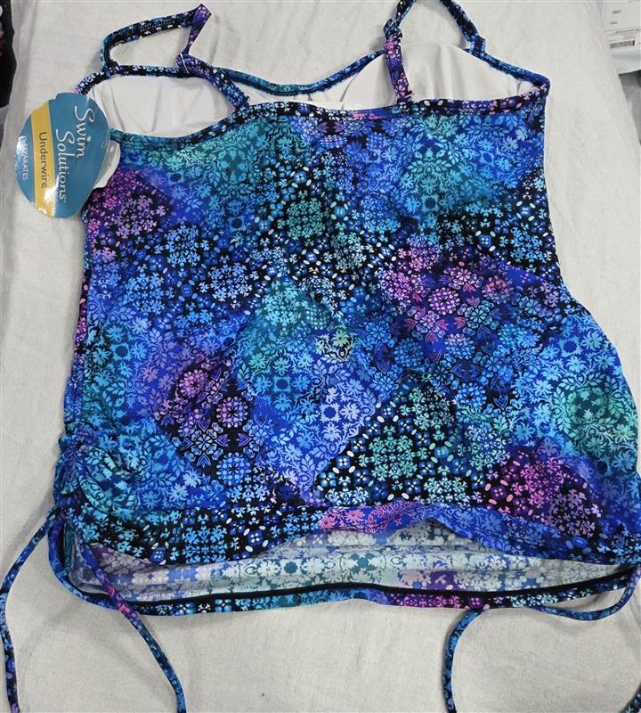 NWT Swim Solutions 8 Blue Pink Twist Tankini Top Floral Geometric 124580