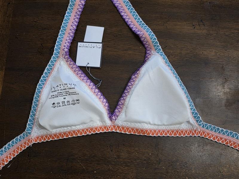 NWT Pilyq Platinum M Crochet Triangle Bikini Swim Top Lavender Purple 124582