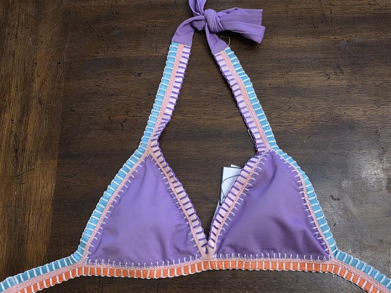NWT Pilyq Platinum M Crochet Triangle Bikini Swim Top Lavender Purple 124582