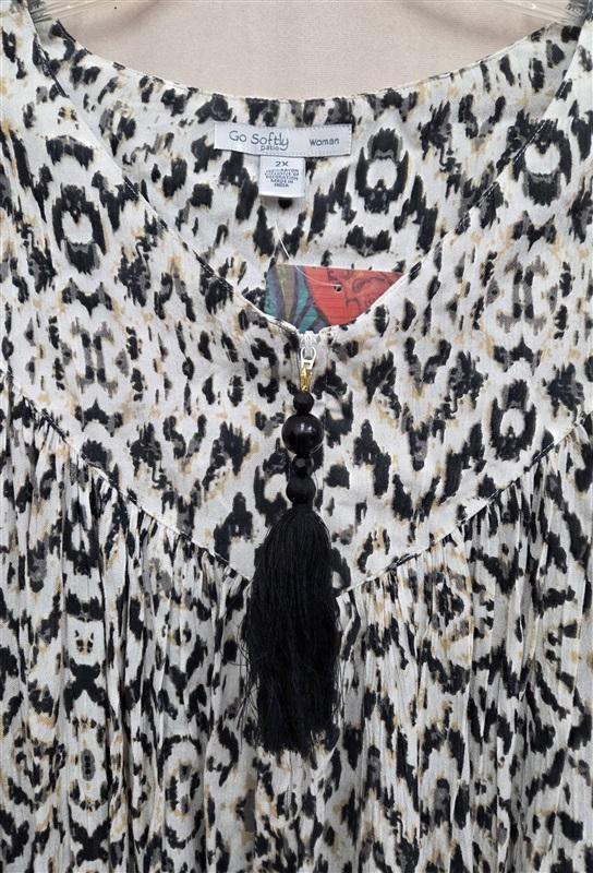 NEW Go Softly 3X Ikat Crinkled Woven Patio Dress Black Cream 124584