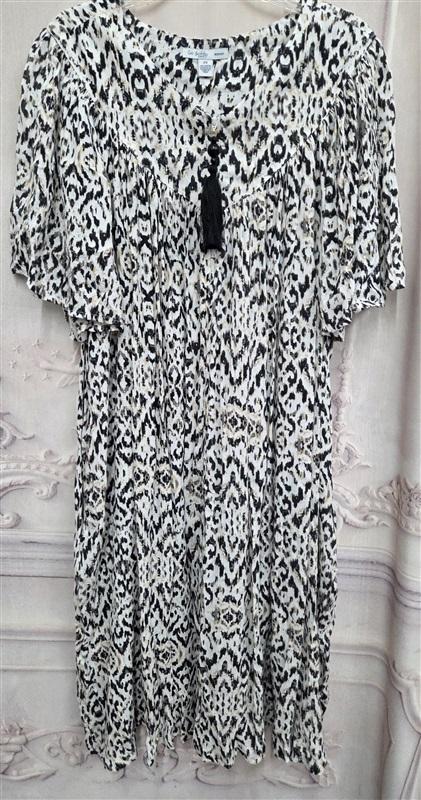 NEW Go Softly 3X Ikat Crinkled Woven Patio Dress Black Cream 124584