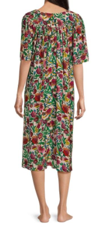 NWT Go Softly S Patio Dress Kaftan Floral V-Neck Short Sleeve Zip Crinkle 124586