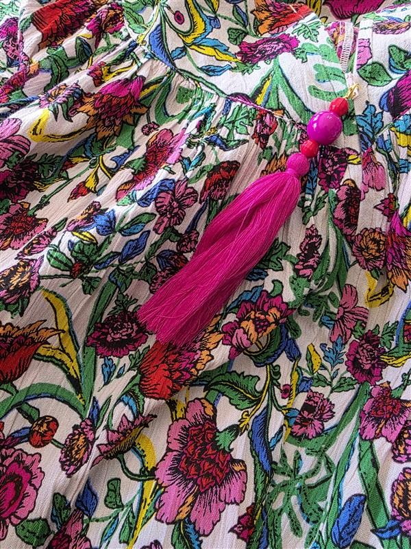 NWT Go Softly S Patio Dress Kaftan Floral V-Neck Short Sleeve Zip Crinkle 124586