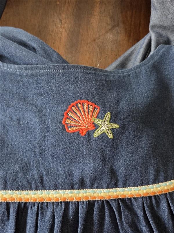 NWT Go Softly S Kaftan Denim Sea Life Beach Embroidered Patio Dress 124594