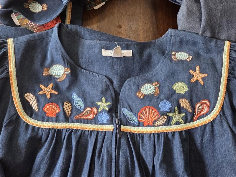 NWT Go Softly S Kaftan Denim Sea Life Beach Embroidered Patio Dress 124594