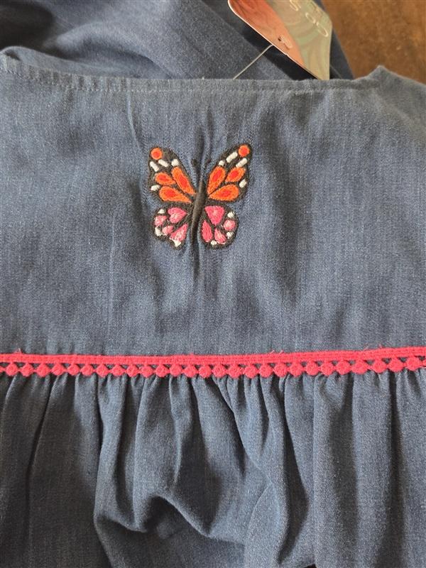NWT Go Softly S Kaftan Denim Butterflies Snap Embroidered Patio Dress 124601