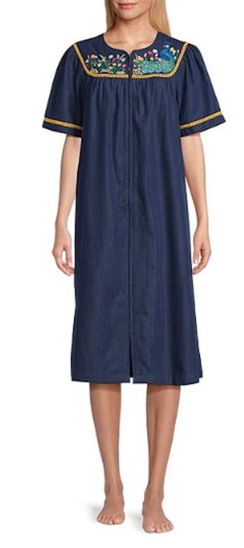 NWT Go Softly L Kaftan Denim Peacock Zip Embroidered Patio Dress 124608